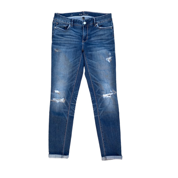 White House Black Market Denim - WHITE HOUSE‎ BLACK MARKET Blue Skinny Distressed Gold Stitching Jeans Women 6
